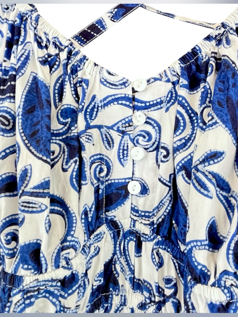 Cleobella Bea Mini Dress Azulejo Blue White Coastal Tiered Sz L TINY FLAW - Picture 8 of 16